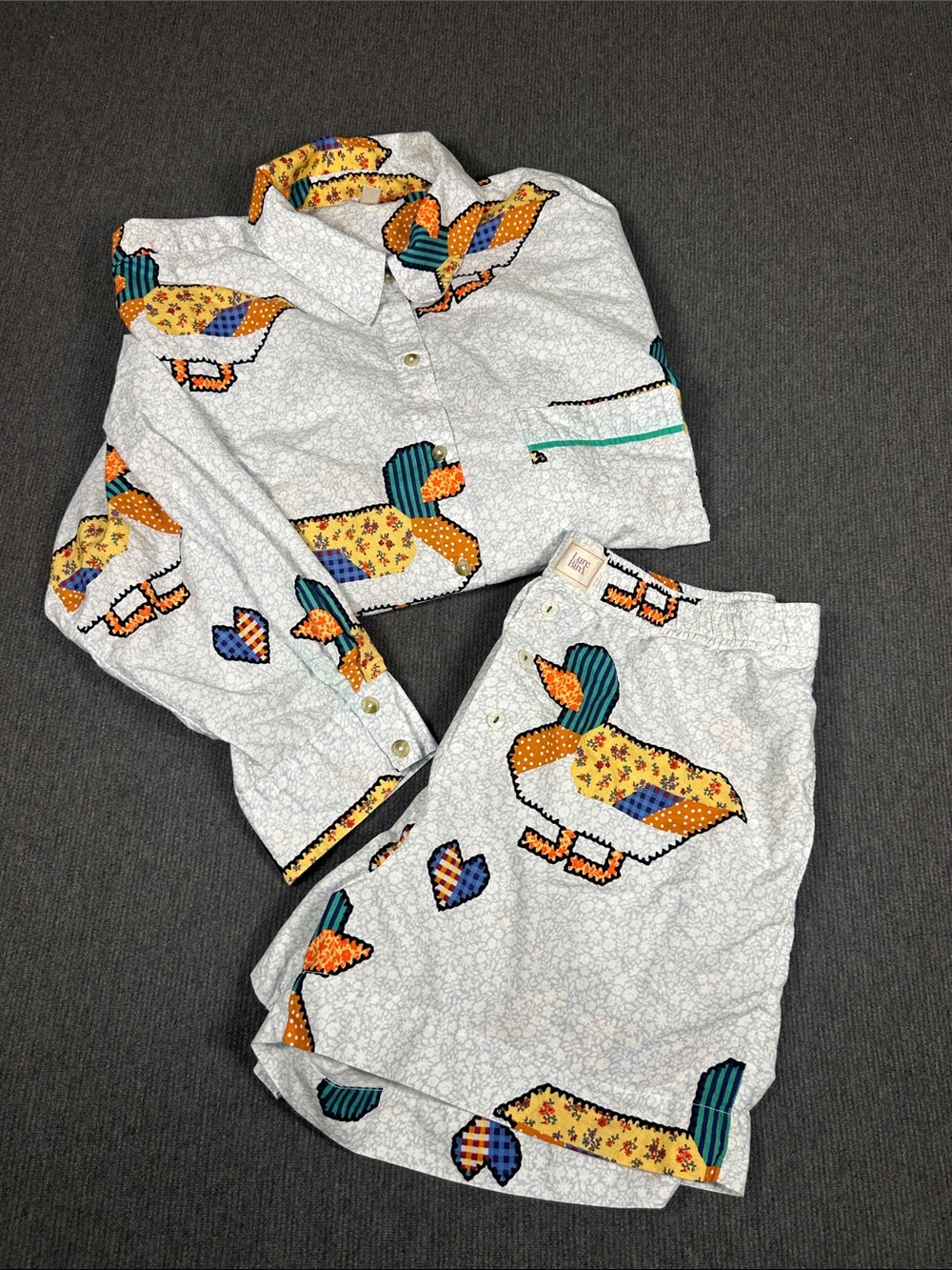 Anthropologie LyreBird Patchwork Duck Heart Pajama Set Shorts Shirt Cotton Small - Picture 2 of 16